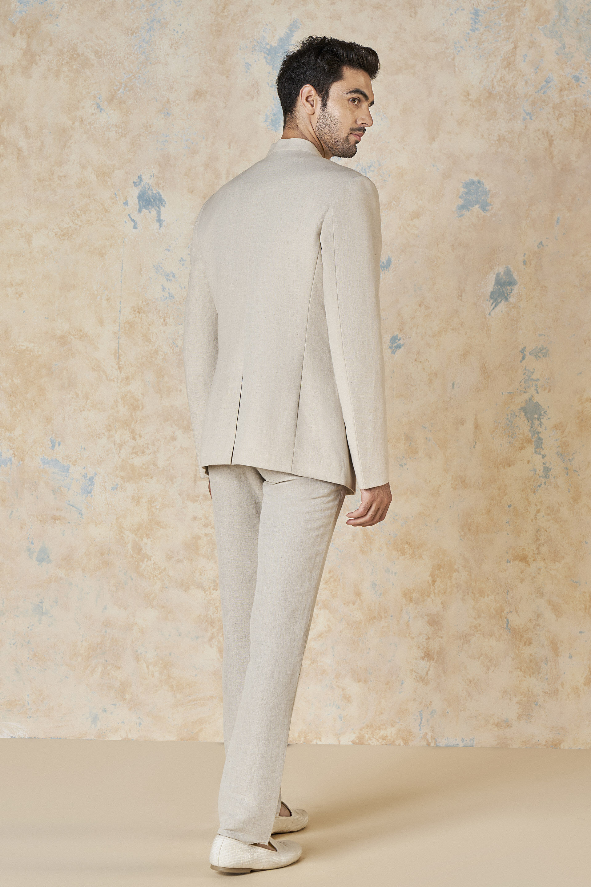 Natural Beige Linen-Cotton Prince Coat (2-Piece) - Image 2