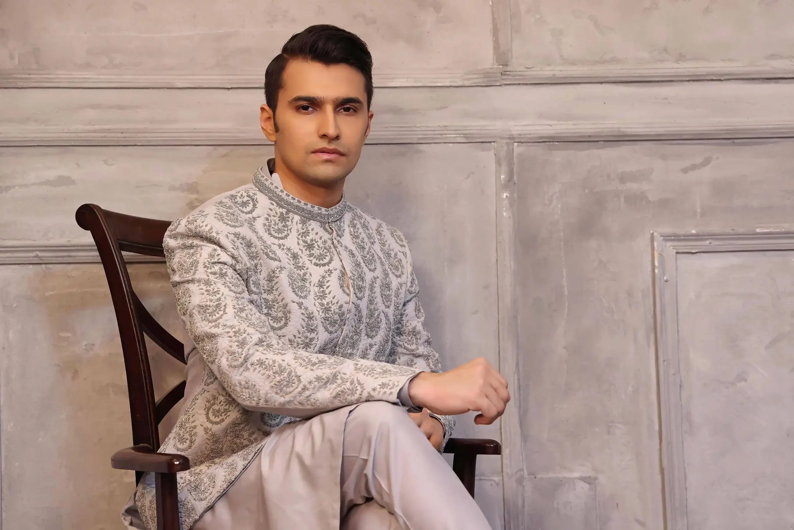 Beige Hand-Embellished Prince Coat 3-Piece - Image 1