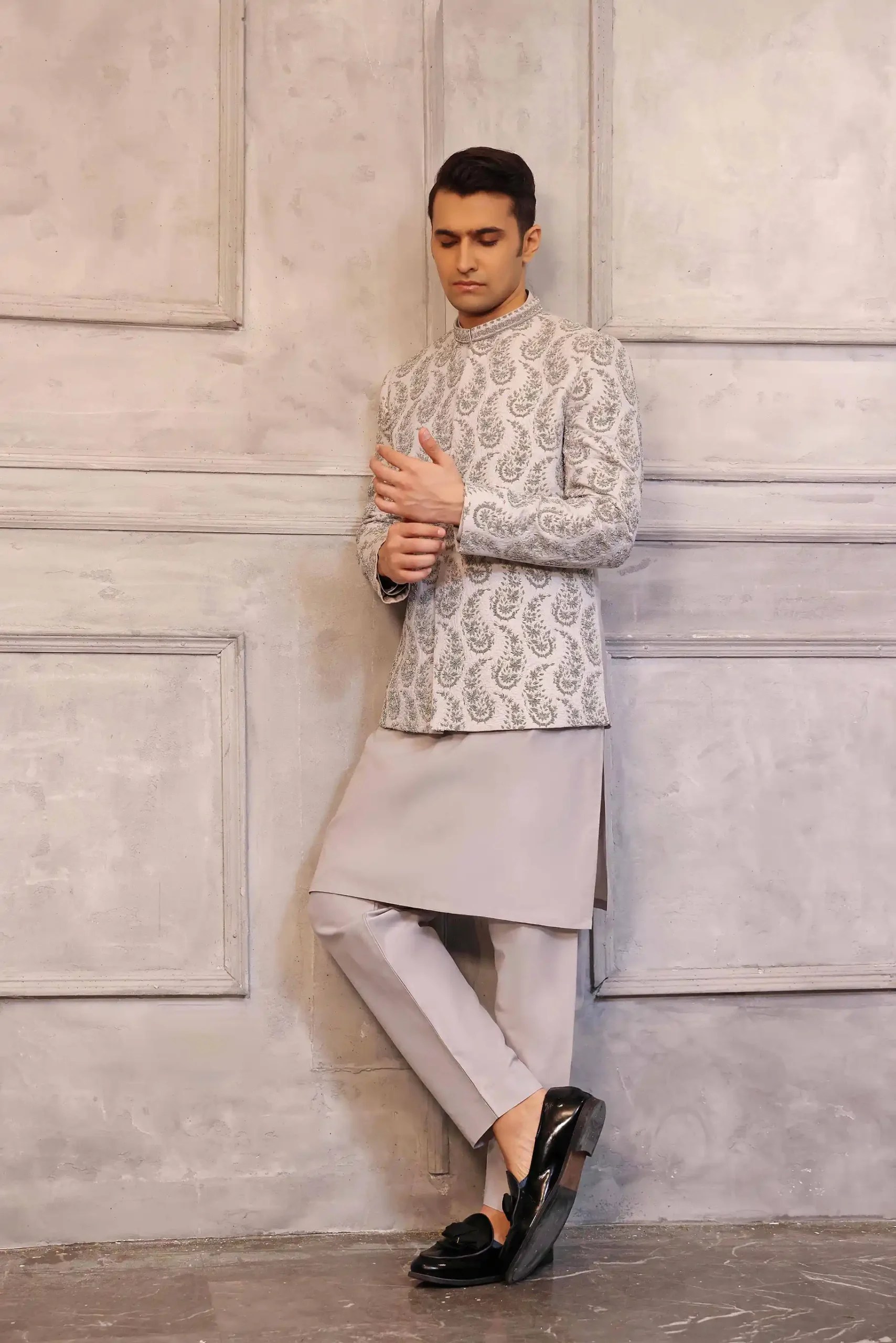 Beige Hand-Embellished Prince Coat 3-Piece - Image 2