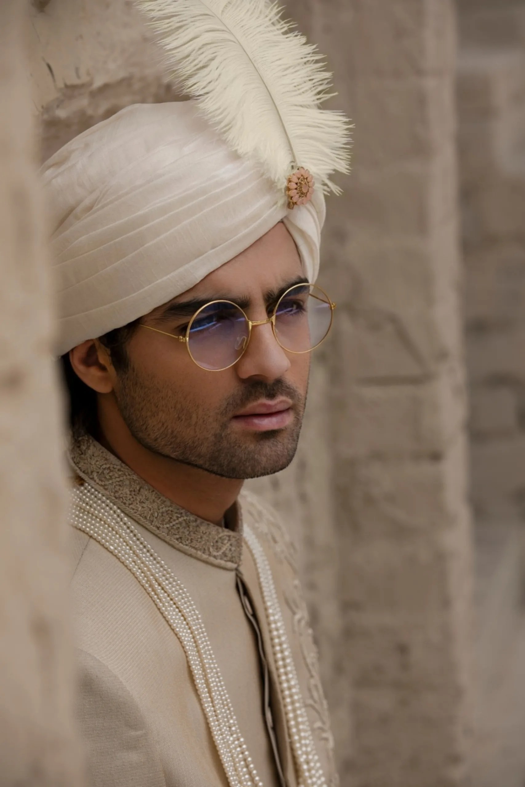 Beige Embroidered Silk-Blend Prince Coat (3-Piece) - Image 9