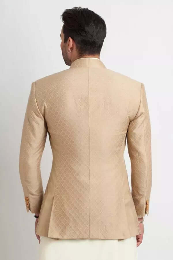 Beige Gold Embroidered Silk Prince Coat (1-Pc) - Image 2