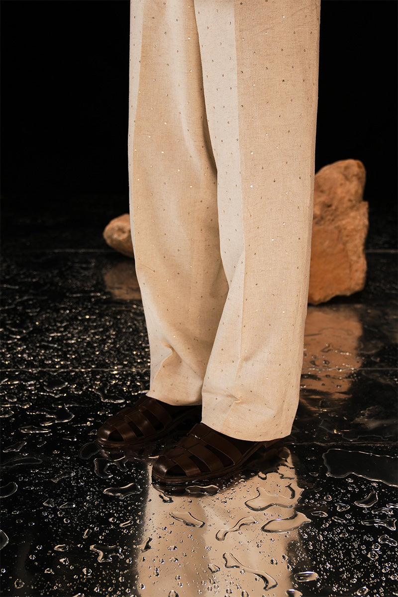 Beige Hand-Embroidered Silk-Blend Prince Coat (2-Piece) - Image 7