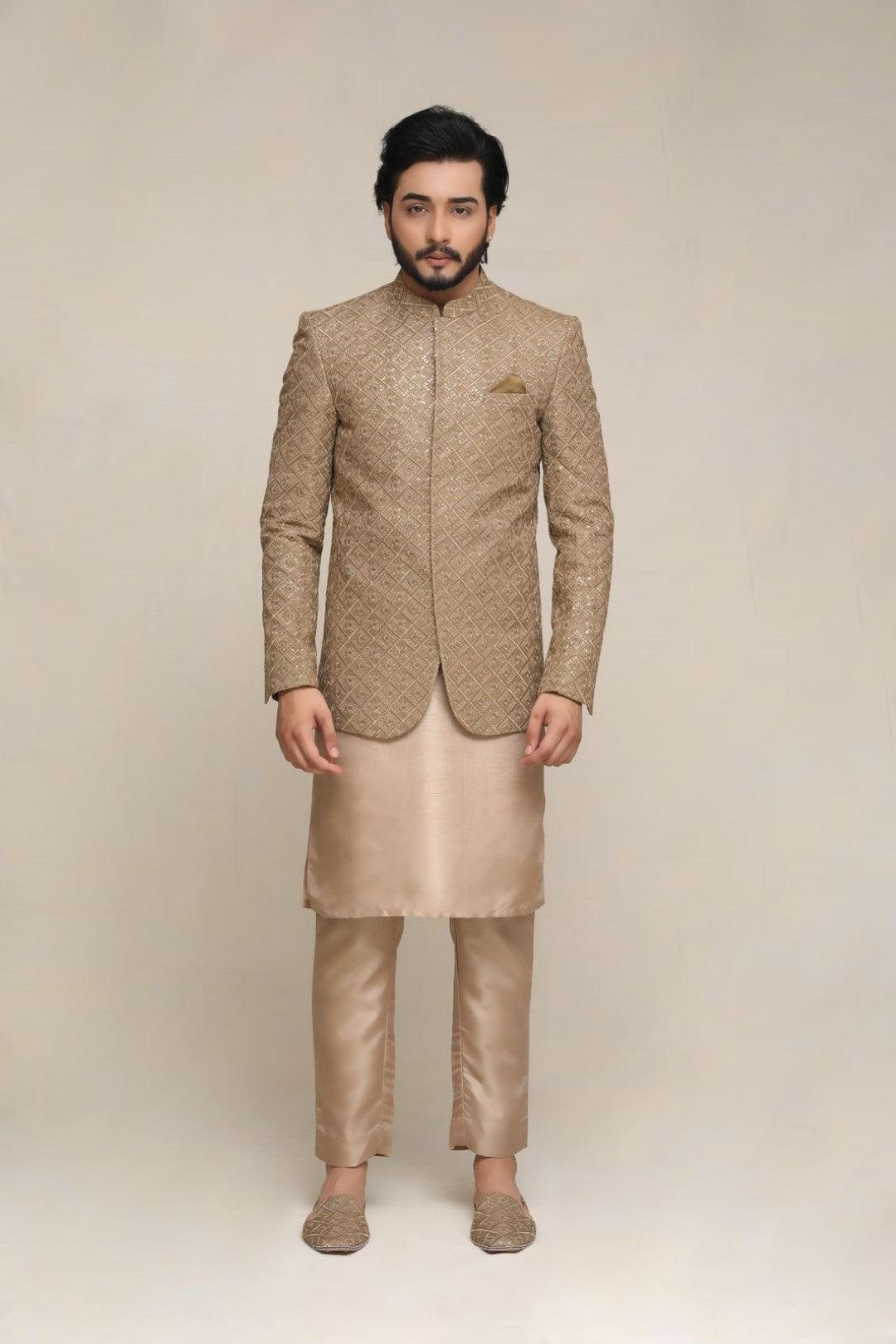Light Skin Embroidered Silk-Blend Prince Coat (3-Piece) - Image 1