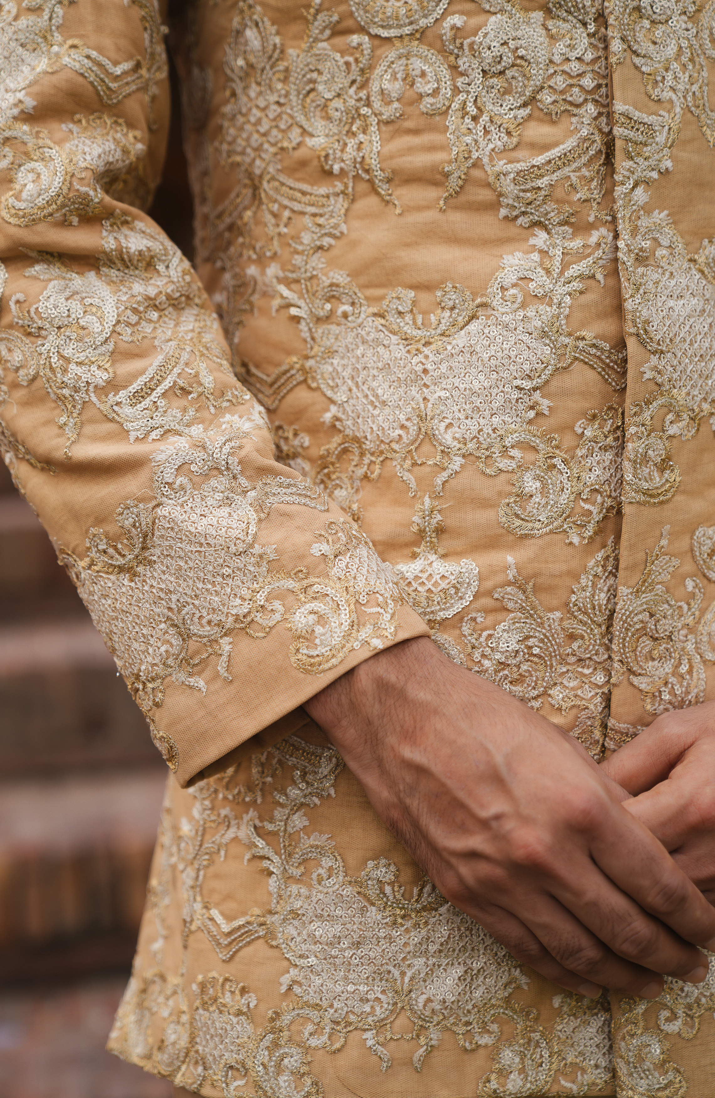 Light Beige Sequinned Silk Prince Coat (3-Piece) - Image 5