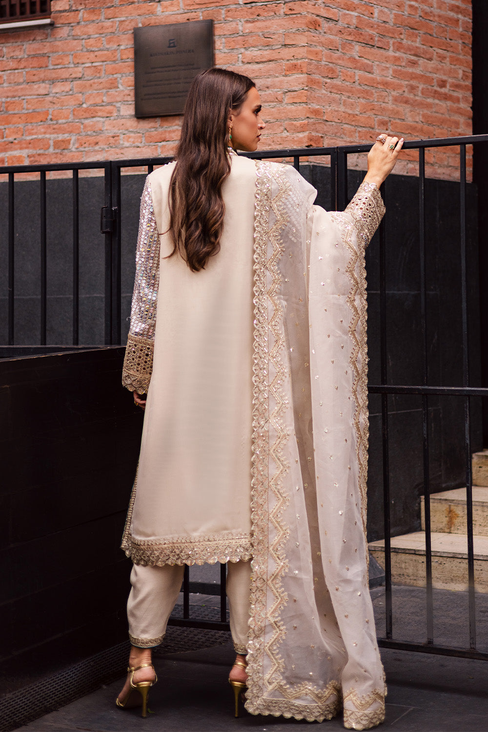 Pakistani Skin Embroidered Chiffon & Organza Salwar Kameez (3-Piece) - Image 3