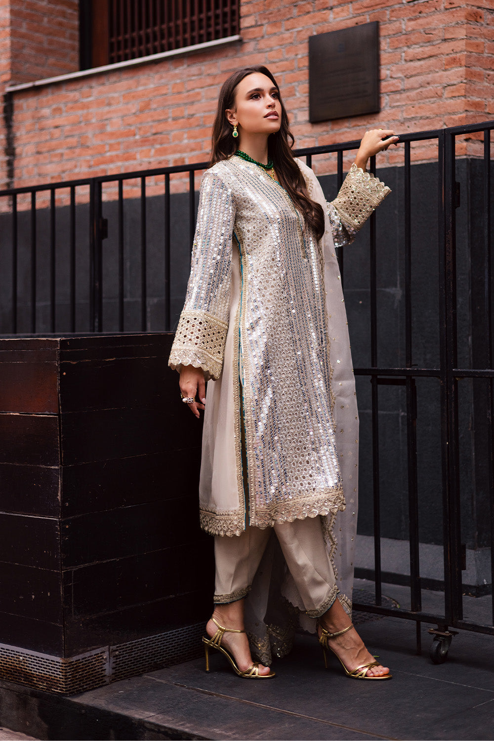 Pakistani Skin Embroidered Chiffon & Organza Salwar Kameez (3-Piece) - Image 5