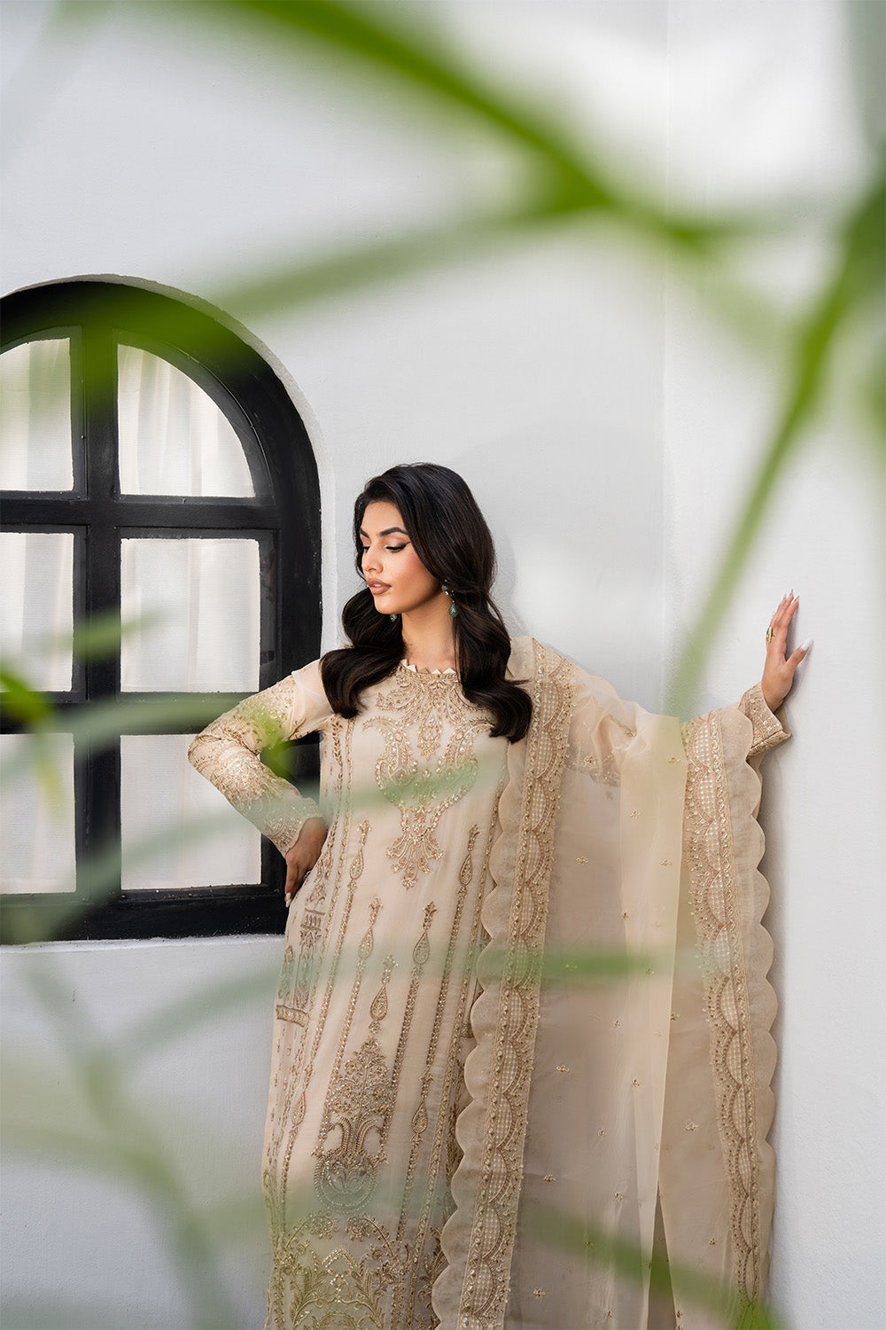 Warm Sand Embroidered Chiffon & Organza Suit (3-Piece) - Image 2