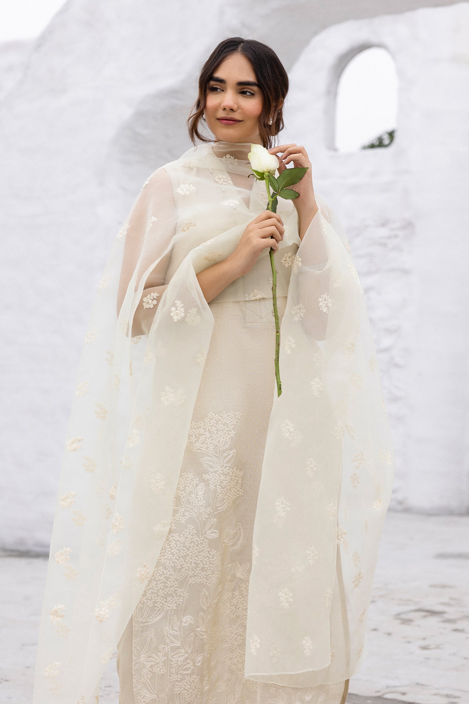 Nude Beige Embroidered Cotton Karandi Suit (3-Piece) - Image 2