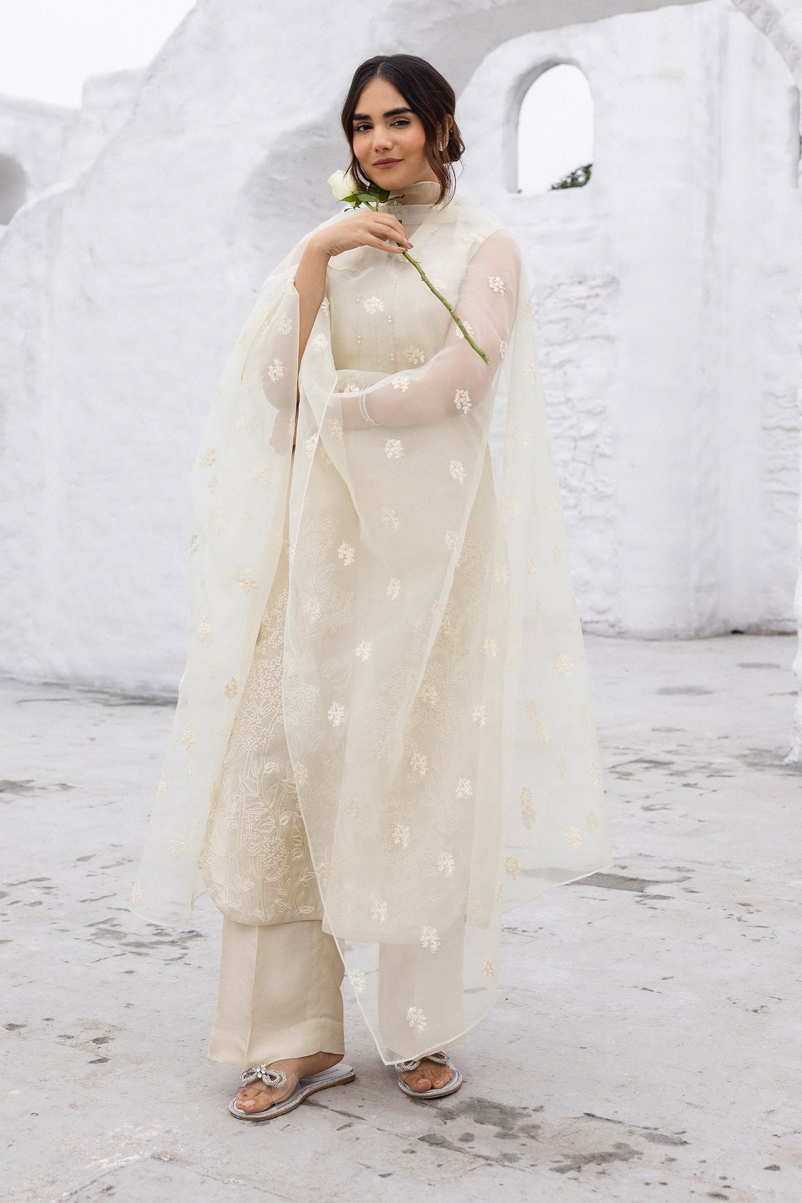 Nude Beige Embroidered Cotton Karandi Suit (3-Piece) - Image 4