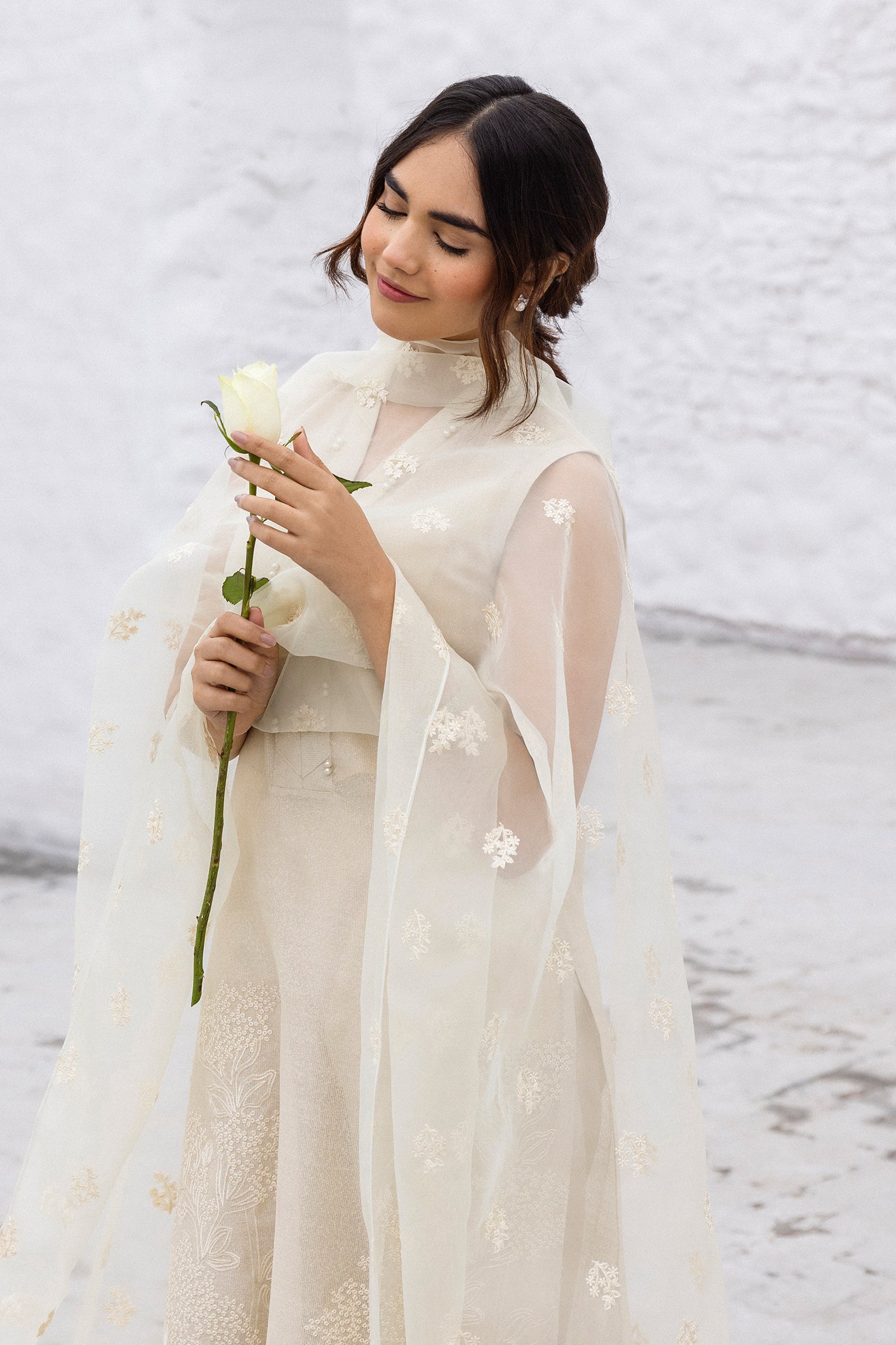 Nude Beige Embroidered Cotton Karandi Suit (3-Piece) - Image 5