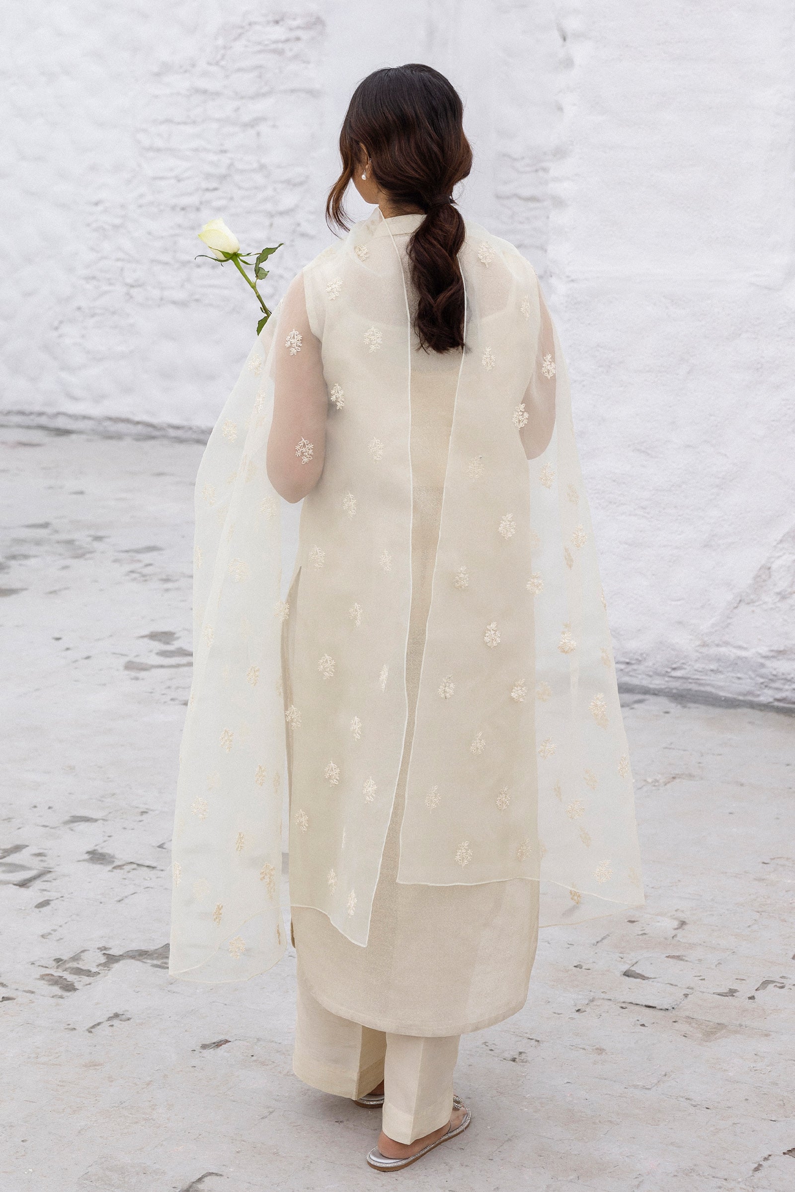 Nude Beige Embroidered Cotton Karandi Suit (3-Piece) - Image 6