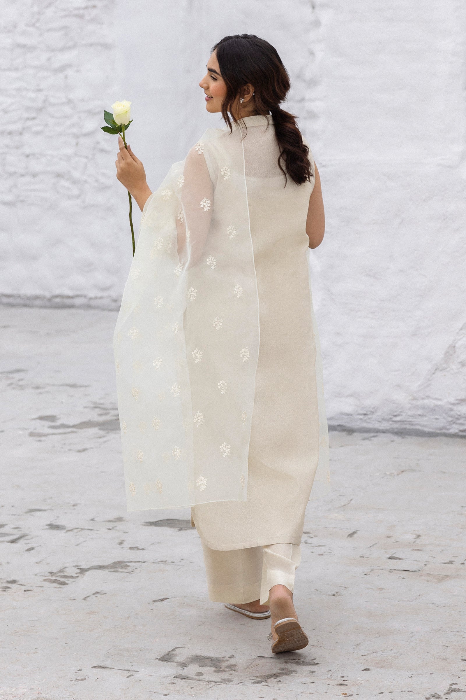 Nude Beige Embroidered Cotton Karandi Suit (3-Piece) - Image 7