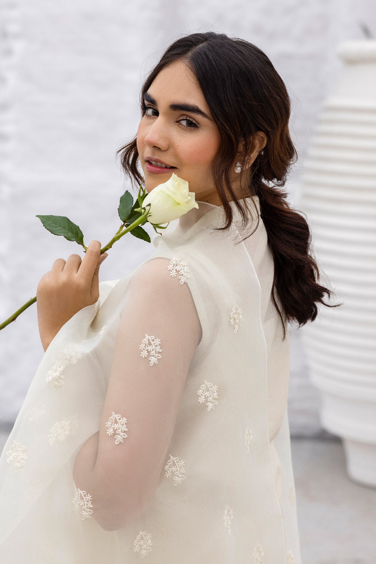 Nude Beige Embroidered Cotton Karandi Suit (3-Piece) - Image 8