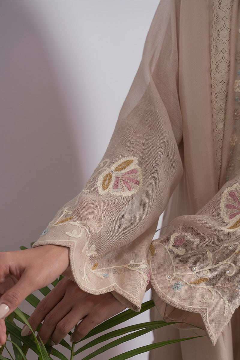 Biscuit Beige Aari Embroidered Cotton Net Salwar Kameez (3-Piece) - Image 6