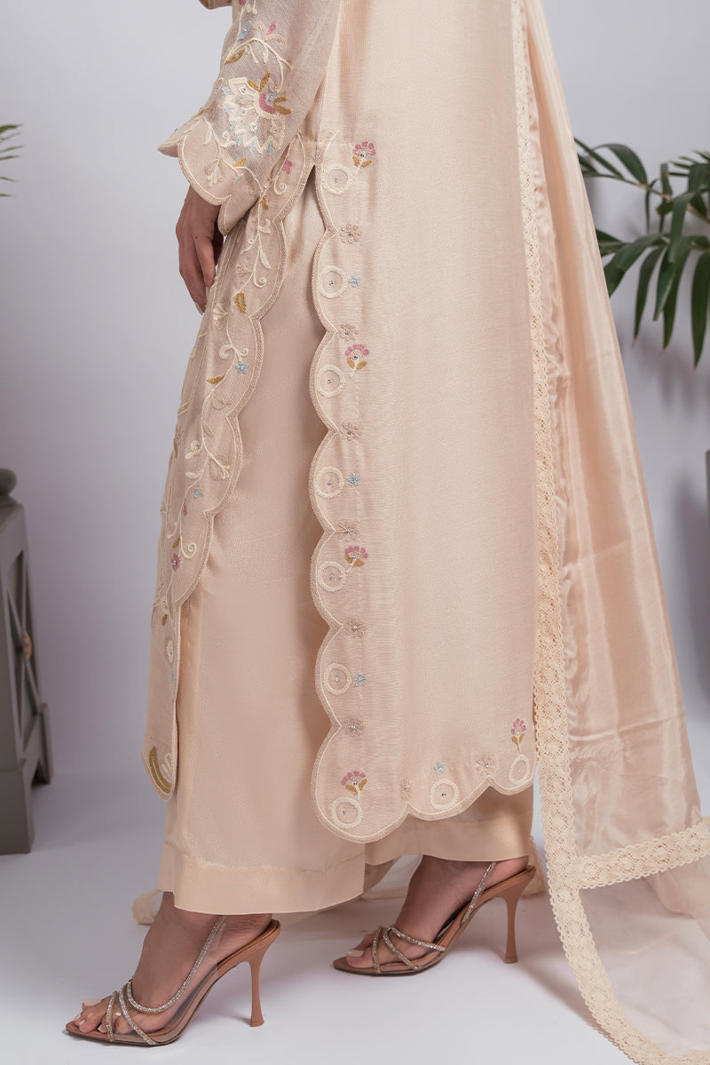 Biscuit Beige Aari Embroidered Cotton Net Salwar Kameez (3-Piece) - Image 7