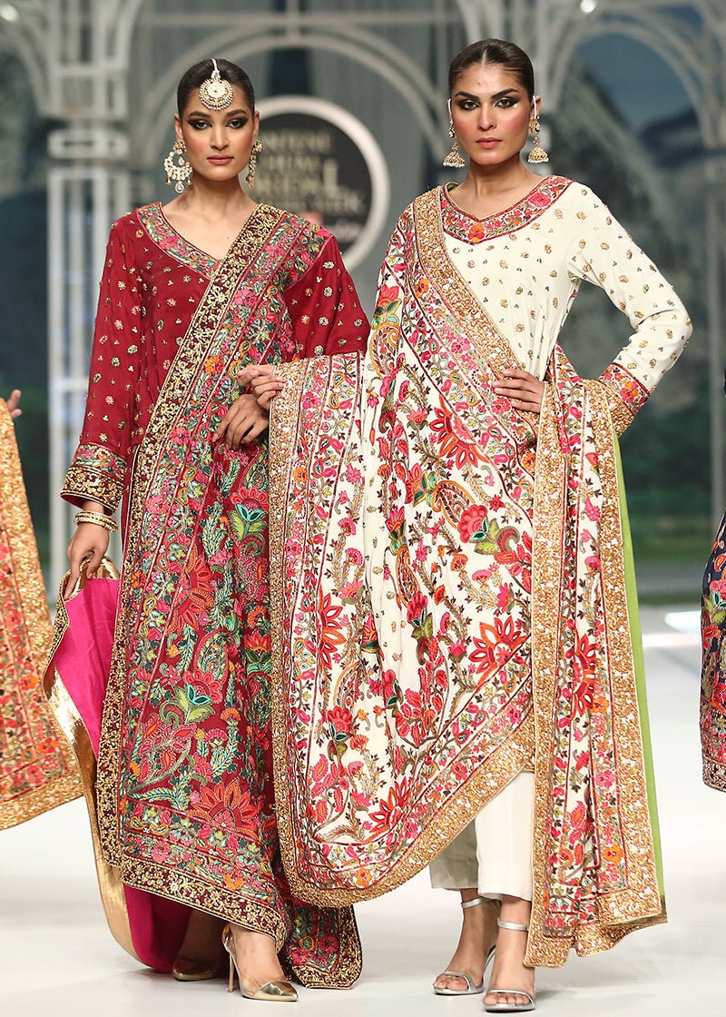 Beige Resham Aree Naqshi Crepe Salwar Kameez (3-Piece) - Image 1