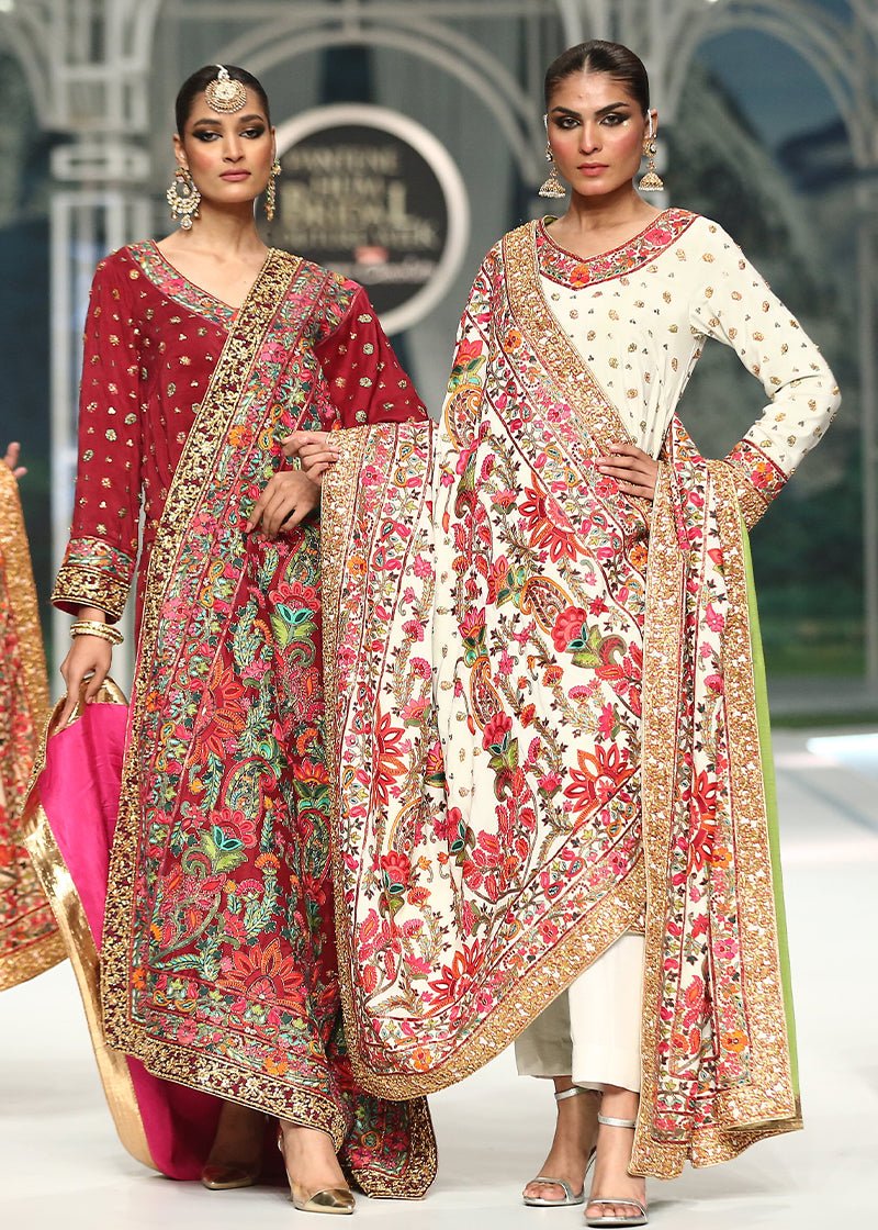 Beige Resham Aree Naqshi Crepe Salwar Kameez (3-Piece) - Image 2