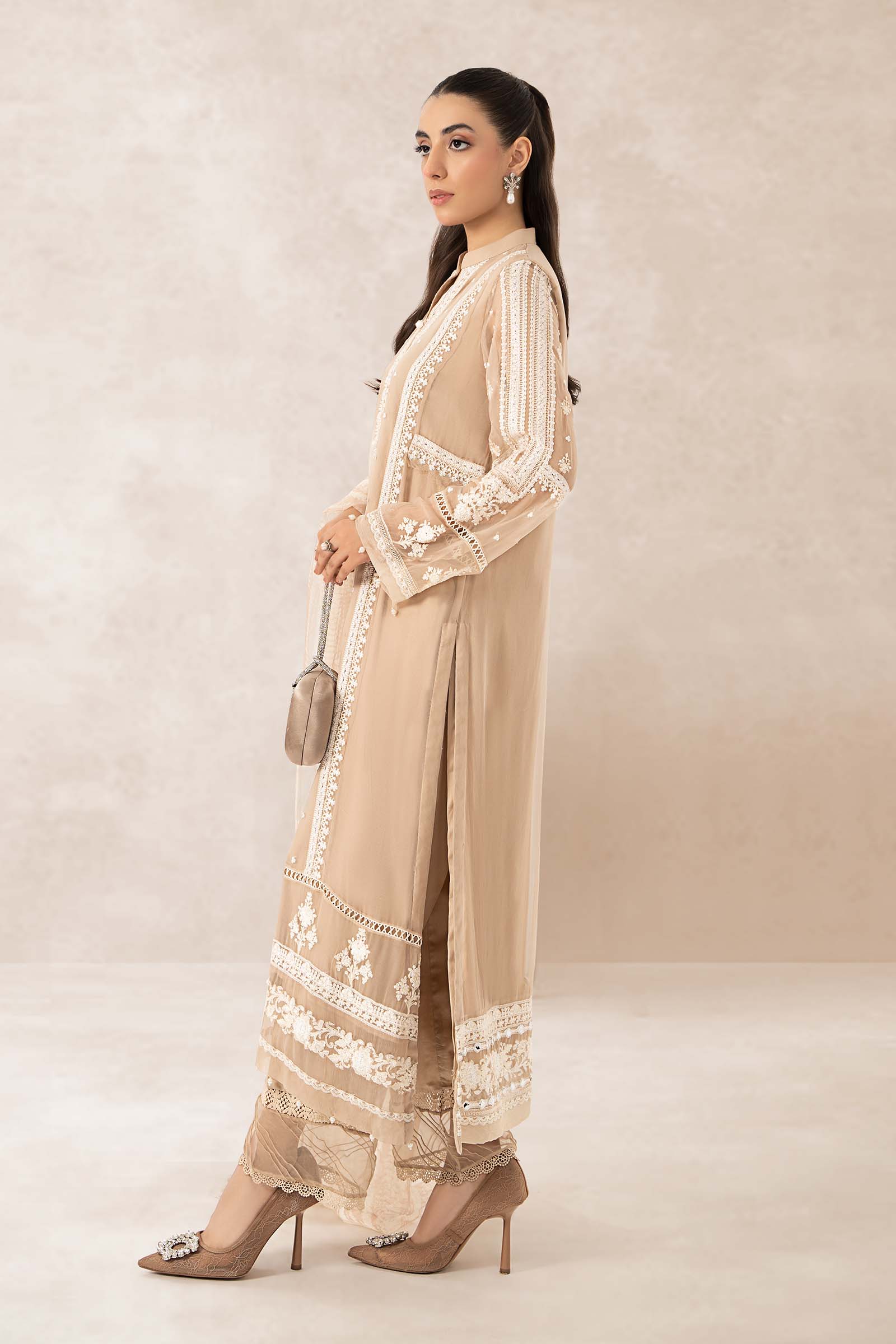 Pakistani Beige Embroidered Crinkle Chiffon 3-Piece Suit - Image 7