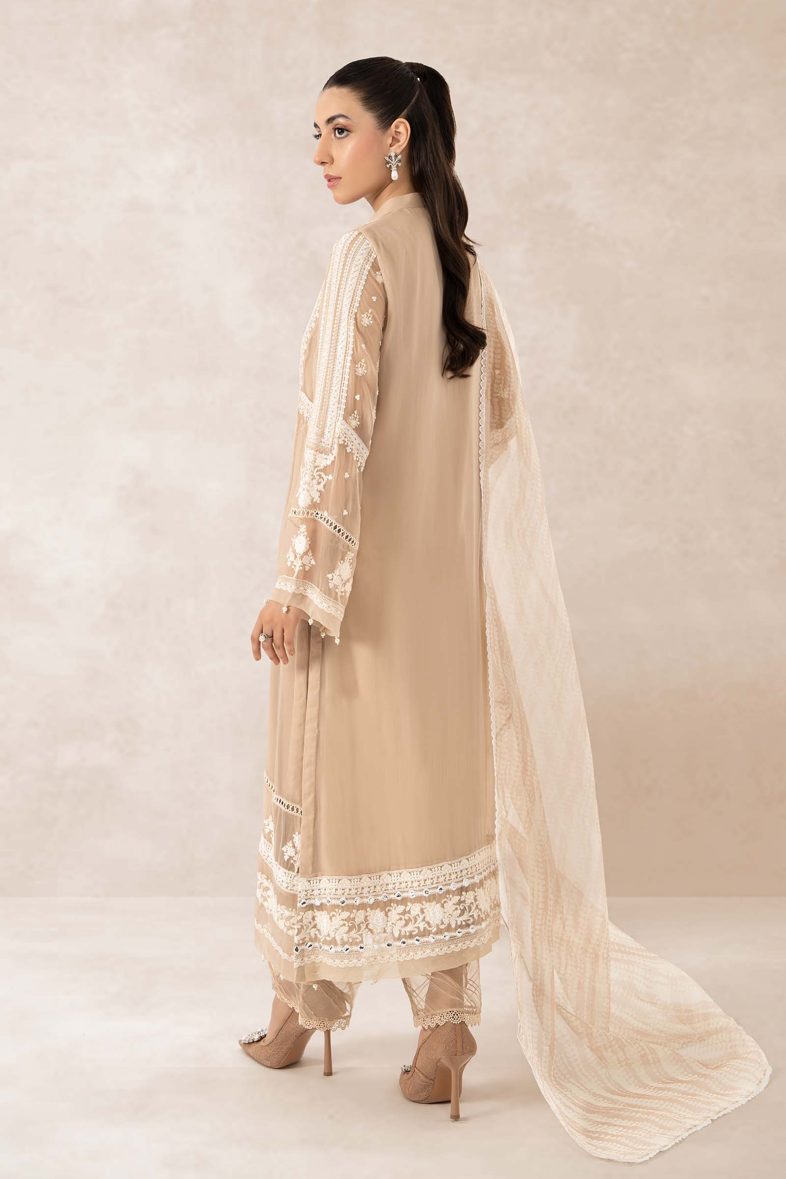 Pakistani Beige Embroidered Crinkle Chiffon 3-Piece Suit - Image 8