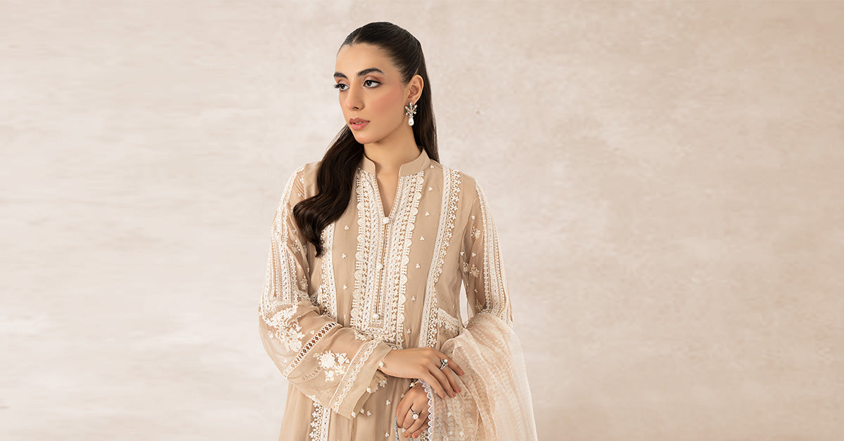 Pakistani Beige Embroidered Crinkle Chiffon 3-Piece Suit - Image 9
