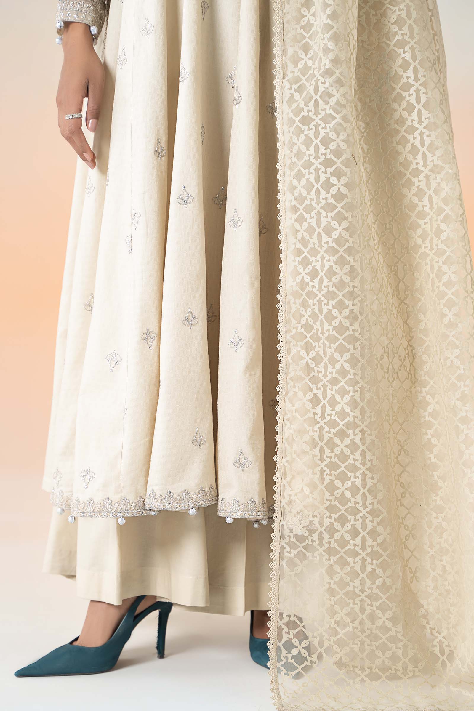 Beige Embroidered Dobby Lawn Salwar Kameez (3-Piece) - Image 4