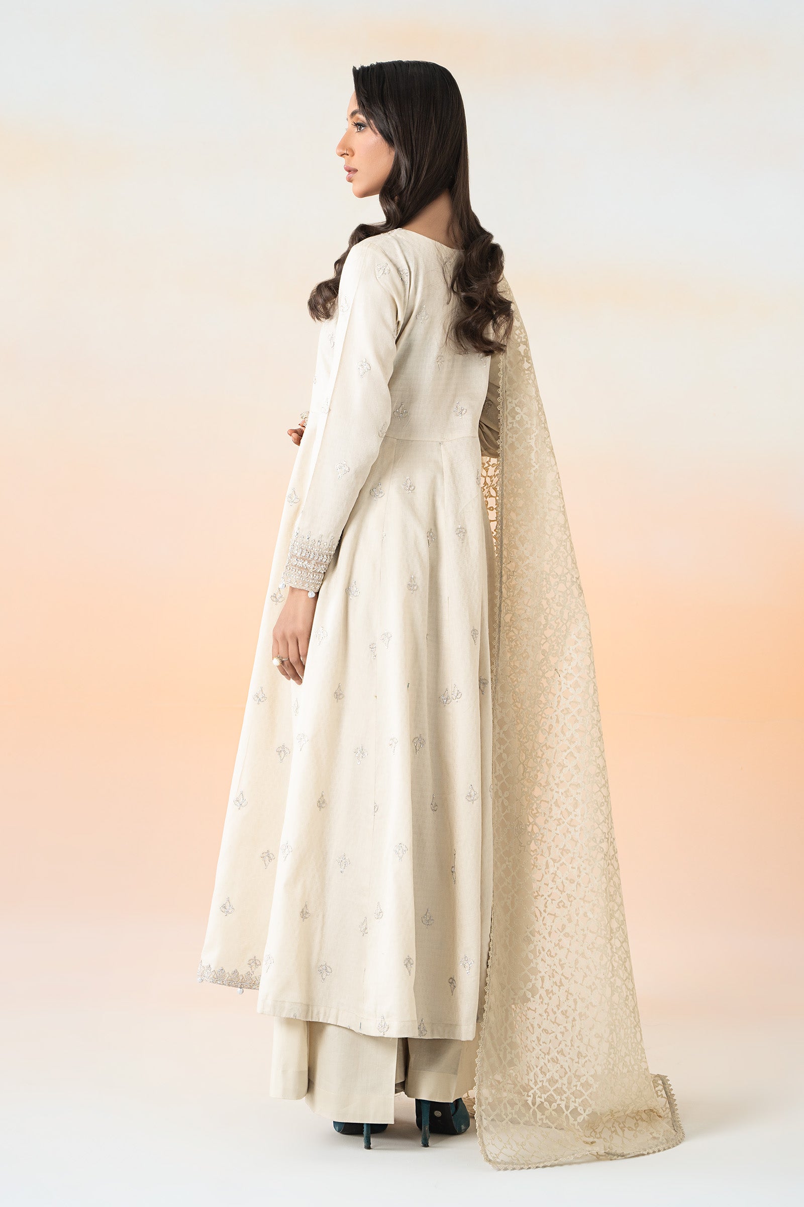 Beige Embroidered Dobby Lawn Salwar Kameez (3-Piece) - Image 6