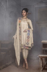 Parfait Beige Embroidered Jamawar Silk Salwar Kameez (3-Piece) - Image 2