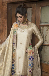 Parfait Beige Embroidered Jamawar Silk Salwar Kameez (3-Piece) - Image 3