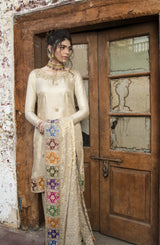 Parfait Beige Embroidered Jamawar Silk Salwar Kameez (3-Piece) - Image 4