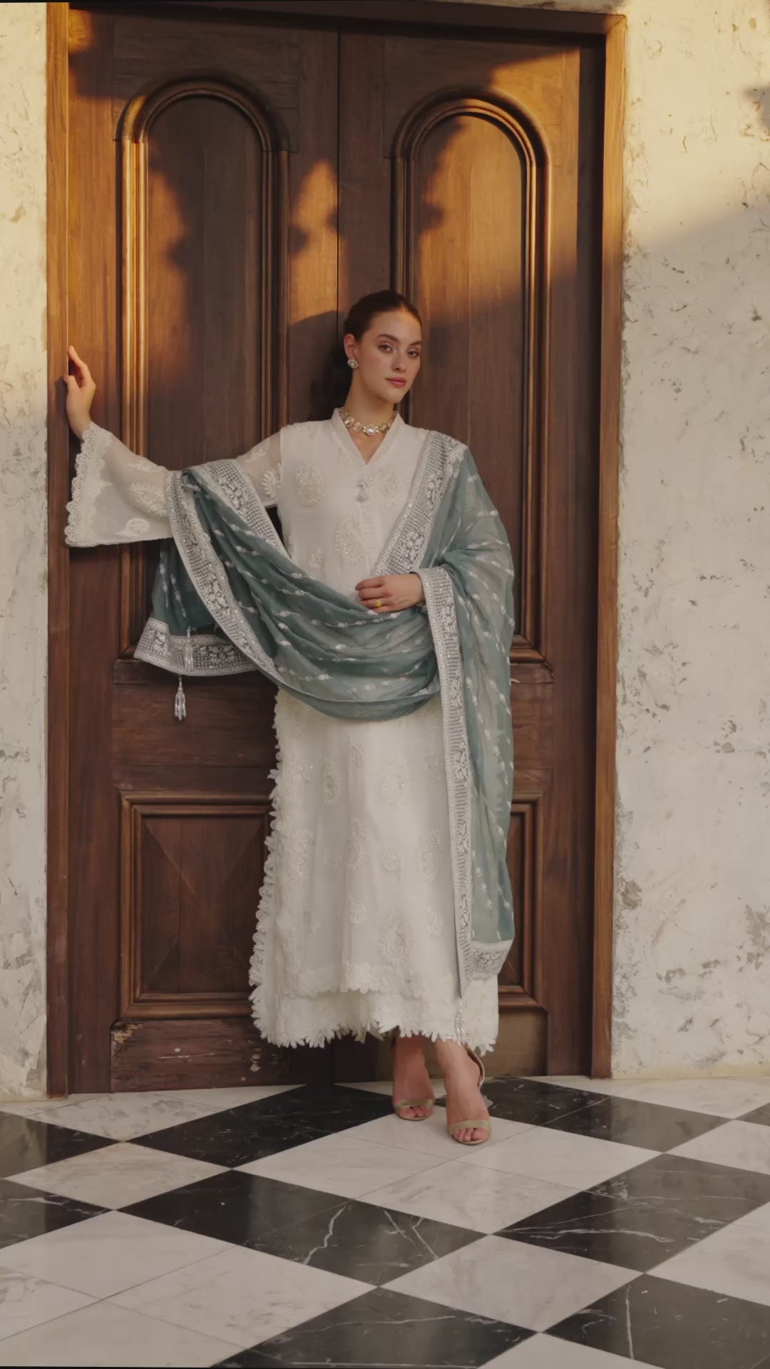 Pakistani Beige Chikankari Cotton Net Salwar Kameez (3-Piece) - Image 10