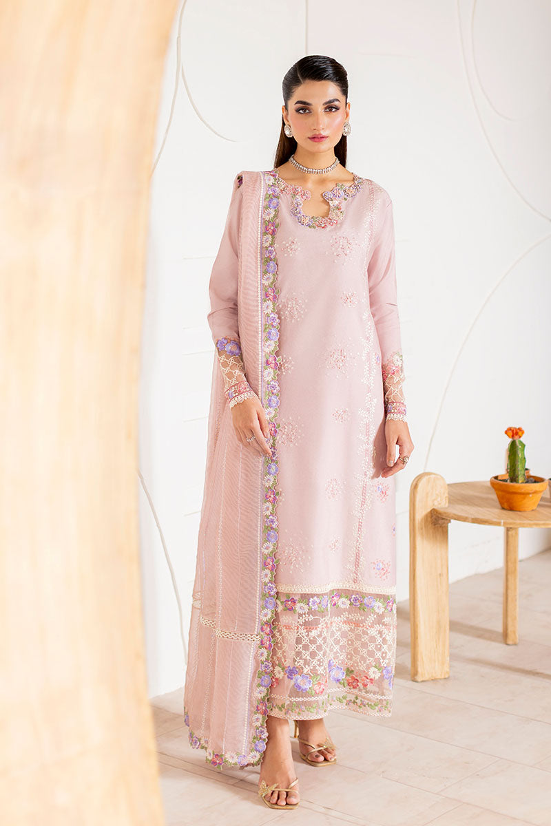 Nude Beige Embroidered Loom Cotton Net Salwar Kameez (3-Piece) - Image 1