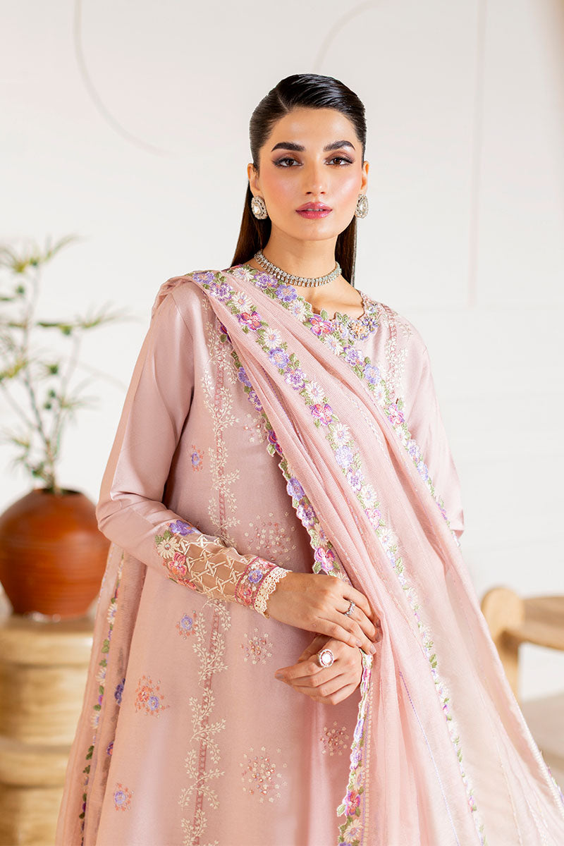 Nude Beige Embroidered Loom Cotton Net Salwar Kameez (3-Piece) - Image 2