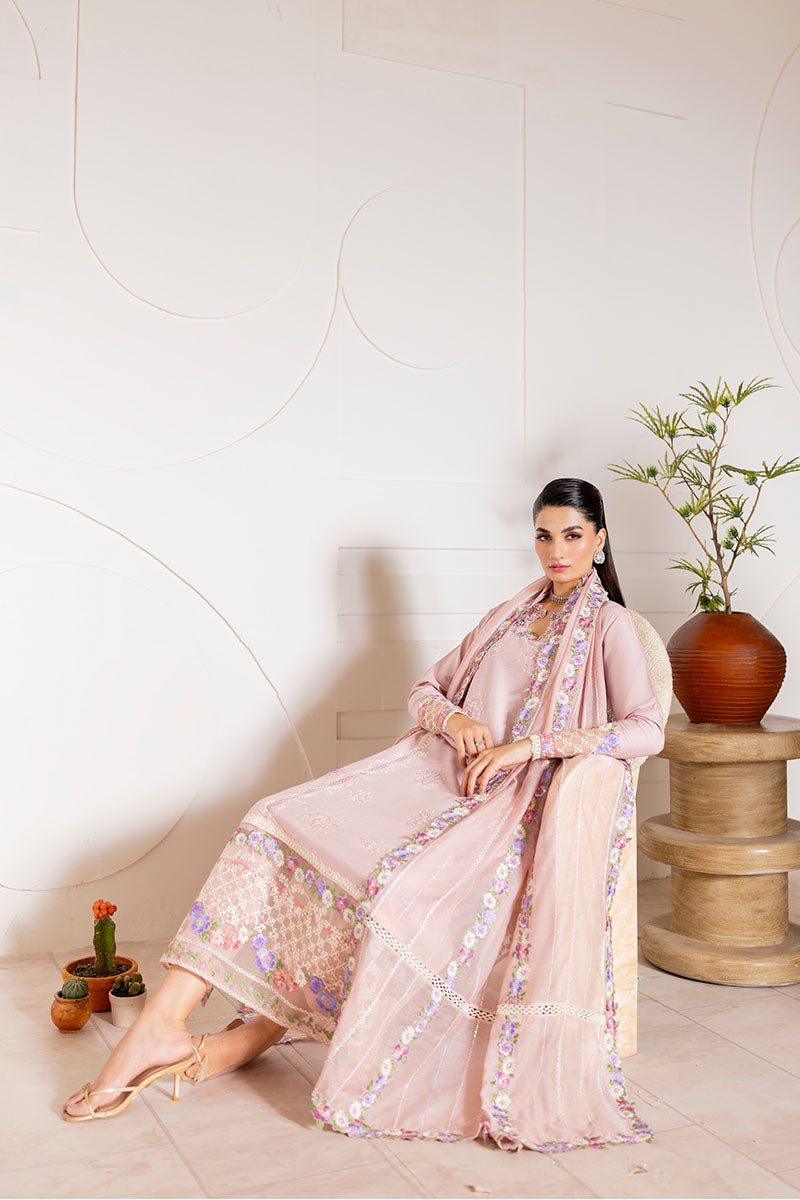 Nude Beige Embroidered Loom Cotton Net Salwar Kameez (3-Piece) - Image 7