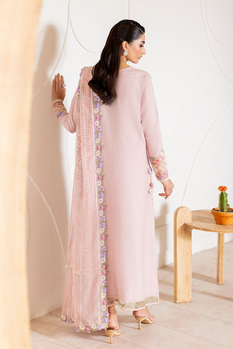 Nude Beige Embroidered Loom Cotton Net Salwar Kameez (3-Piece) - Image 8