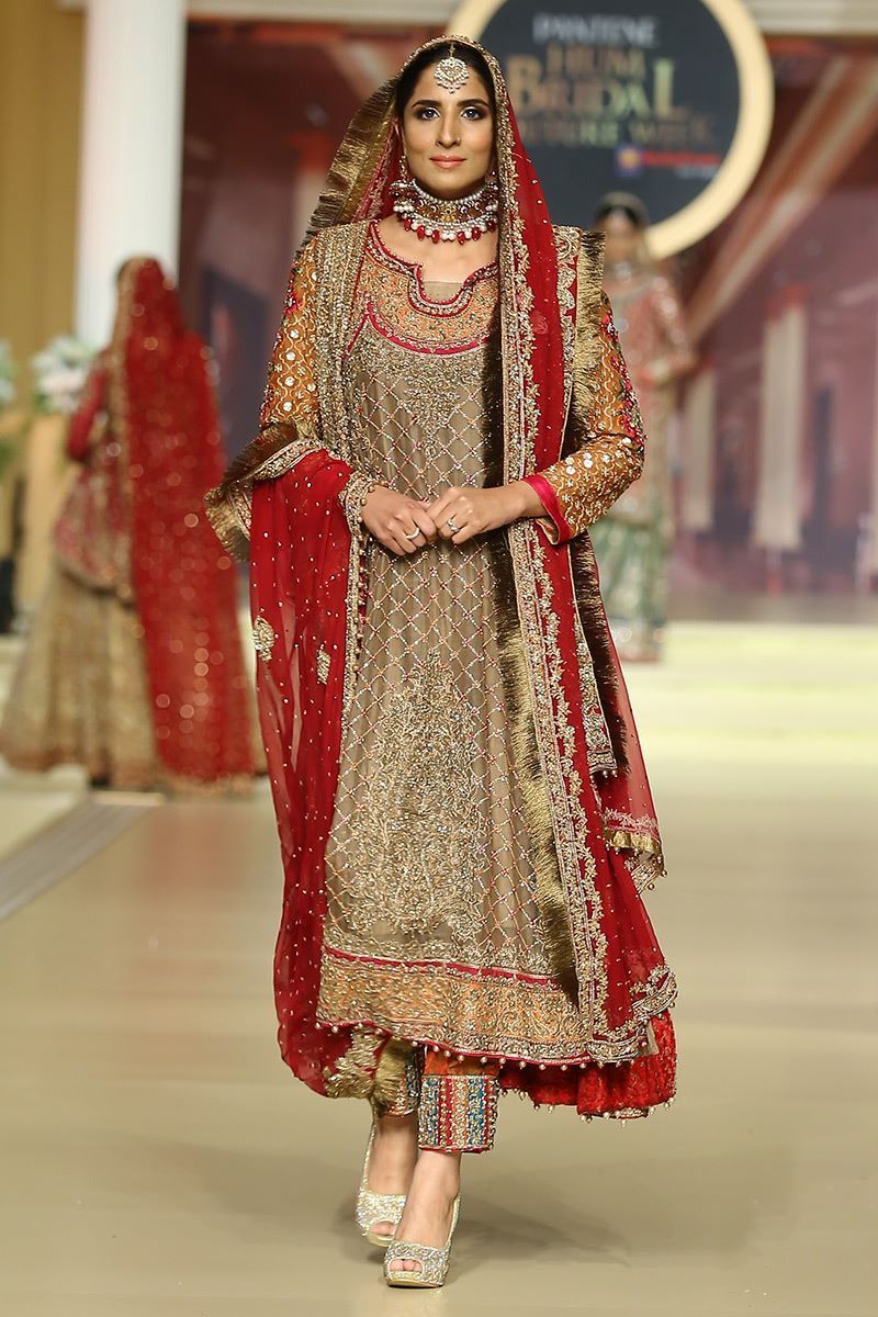 Beige Embroidered Net & Silk Salwar Kameez (3-Piece) - Image 1