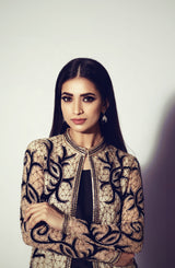 Beige Beaded Net Jacket Salwar Kameez (3-Piece) - Image 3