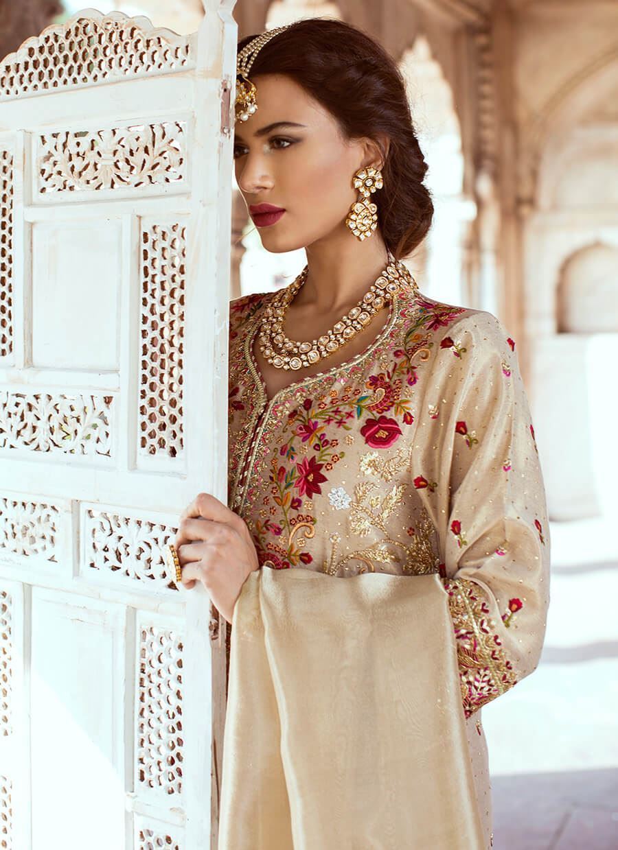 Beige Kachi Karhai Organza Salwar Kameez (3-Piece) - Image 4