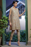 Beige Kora Dabka Resham Organza Salwar Kameez (2-Piece) - Image 3