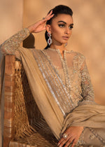 Indian Beige Embellished Organza & Raw Silk Long Shirt (3-Piece) - Image 5