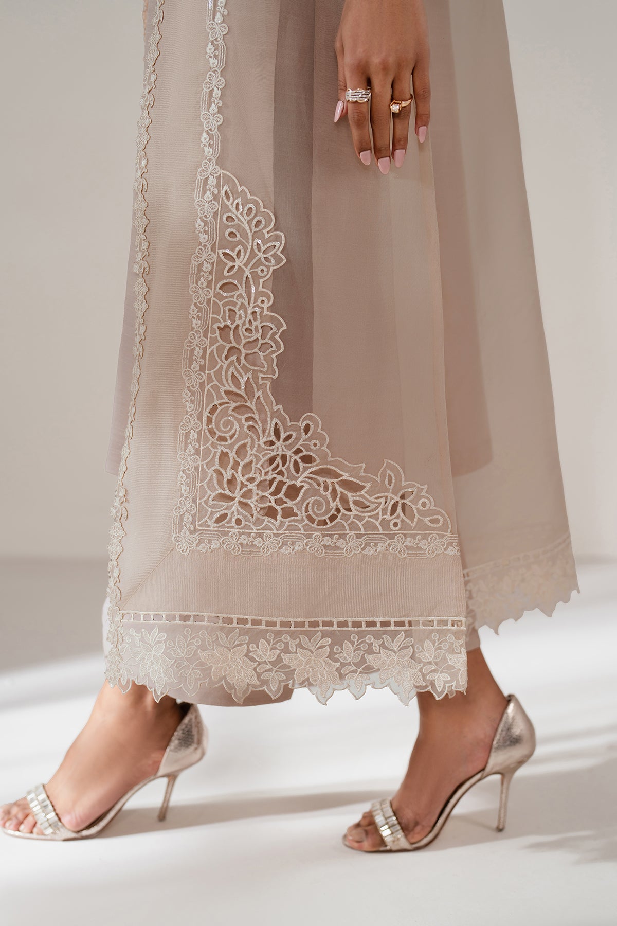 Soft Beige Embroidered Organza Salwar Kameez (3-Piece) - Image 4