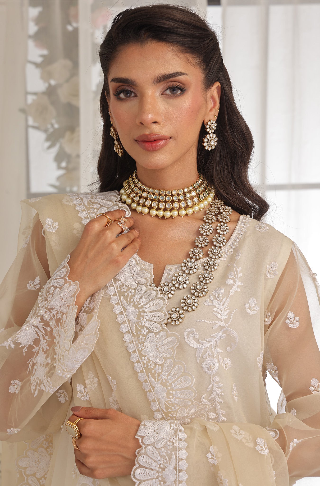 Pastel Beige Embroidered Pure Organza Salwar Kameez (3-Piece) - Image 10