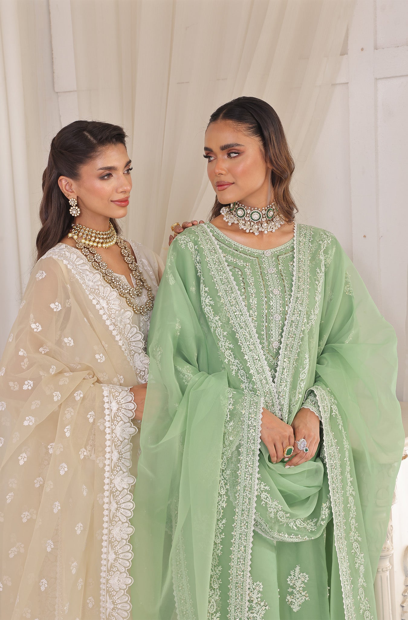 Pastel Beige Embroidered Pure Organza Salwar Kameez (3-Piece) - Image 13