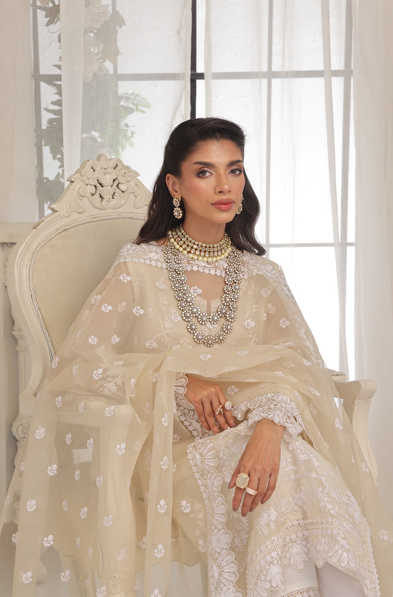 Pastel Beige Embroidered Pure Organza Salwar Kameez (3-Piece) - Image 8