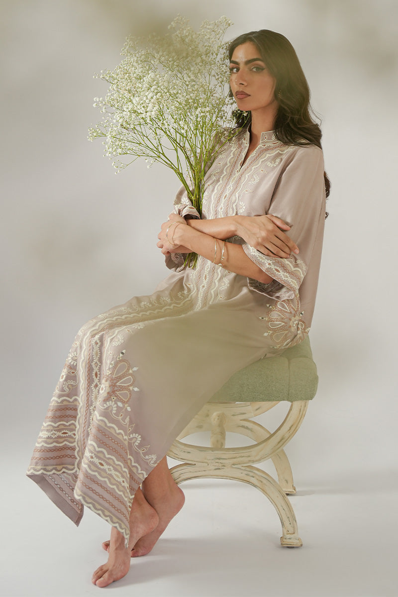 Beige Aari Embroidered Pure Raw Silk Kurta (2-Piece) - Image 10