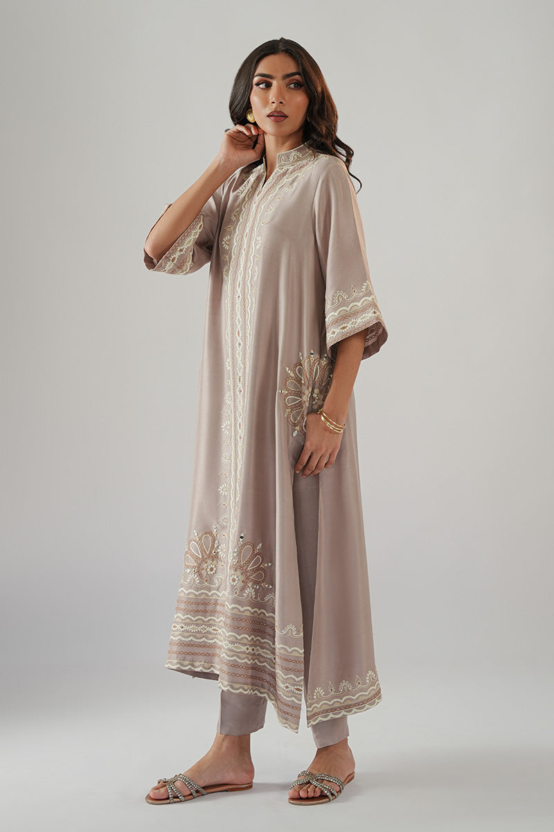 Beige Aari Embroidered Pure Raw Silk Kurta (2-Piece) - Image 2