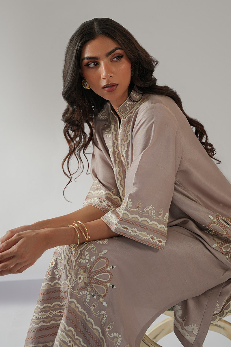 Beige Aari Embroidered Pure Raw Silk Kurta (2-Piece) - Image 7