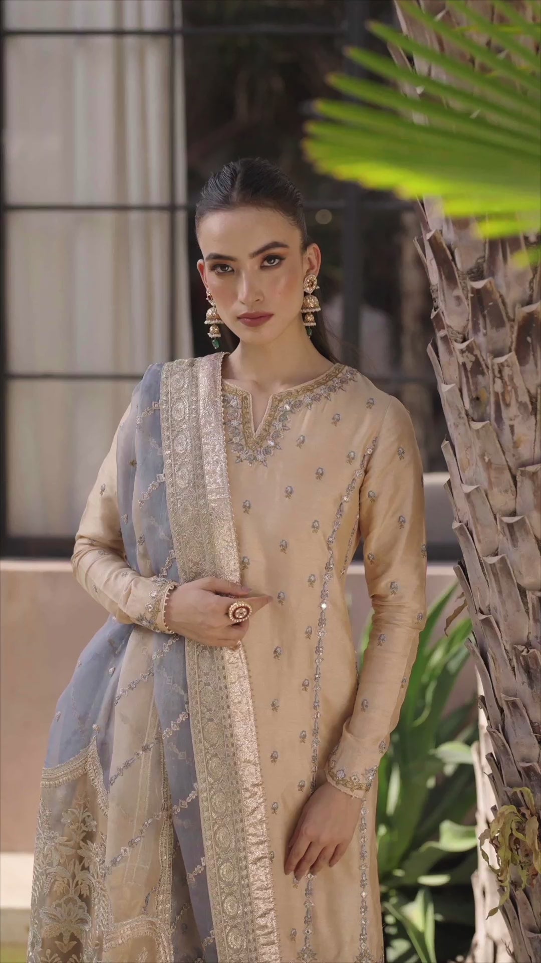 Pakistani Fawn Embroidered Korean Raw Silk Salwar Kameez (3-Piece) - Image 7