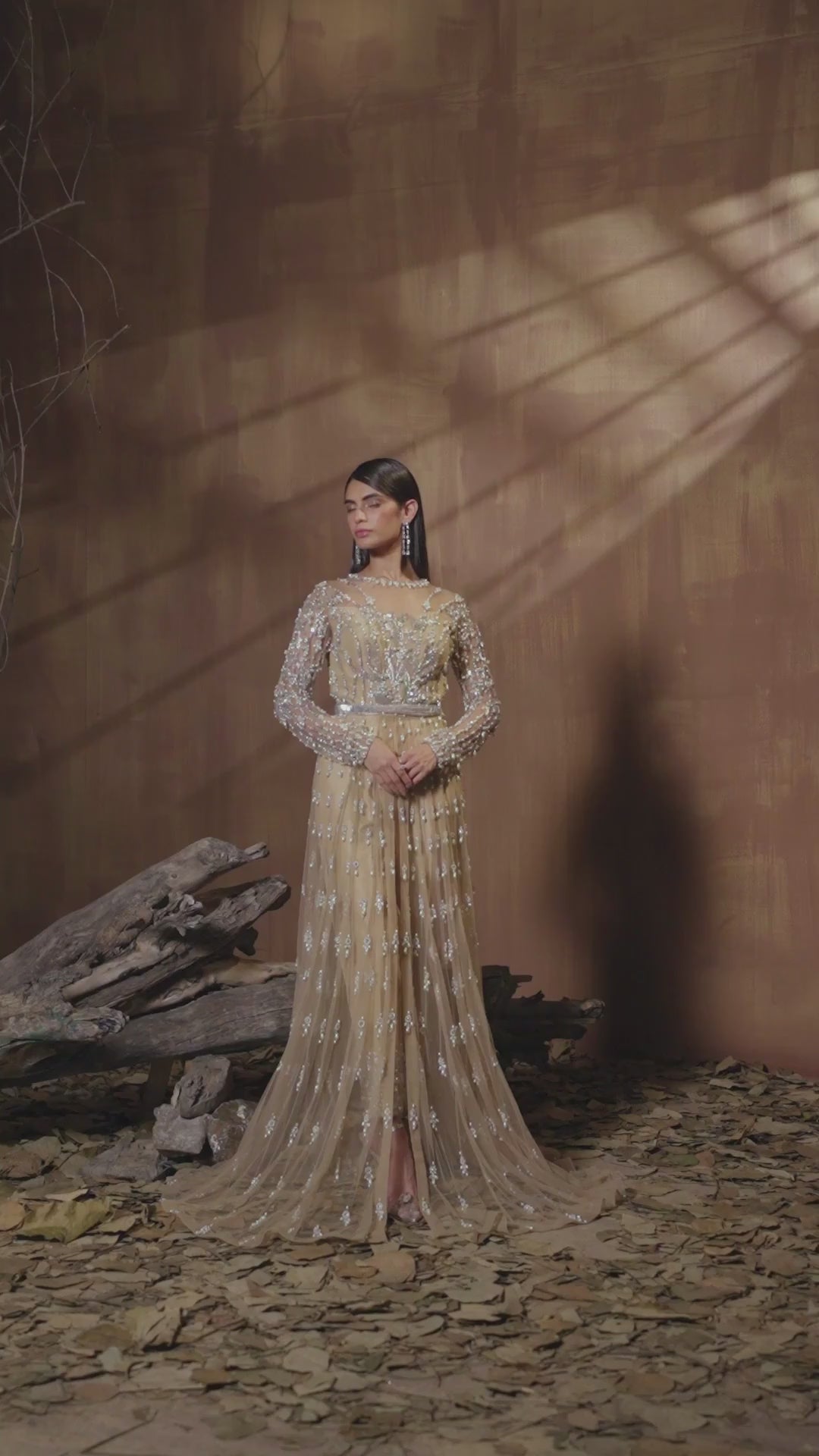 Beige Pearl Embellished Raw Silk Salwar Kameez (3-Piece) - Image 5