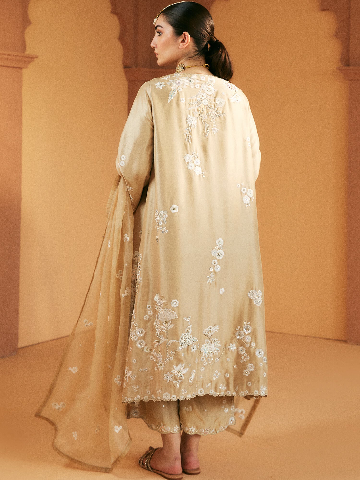 Sand Embroidered Raw Silk Kurta Set (3-Piece) - Image 4