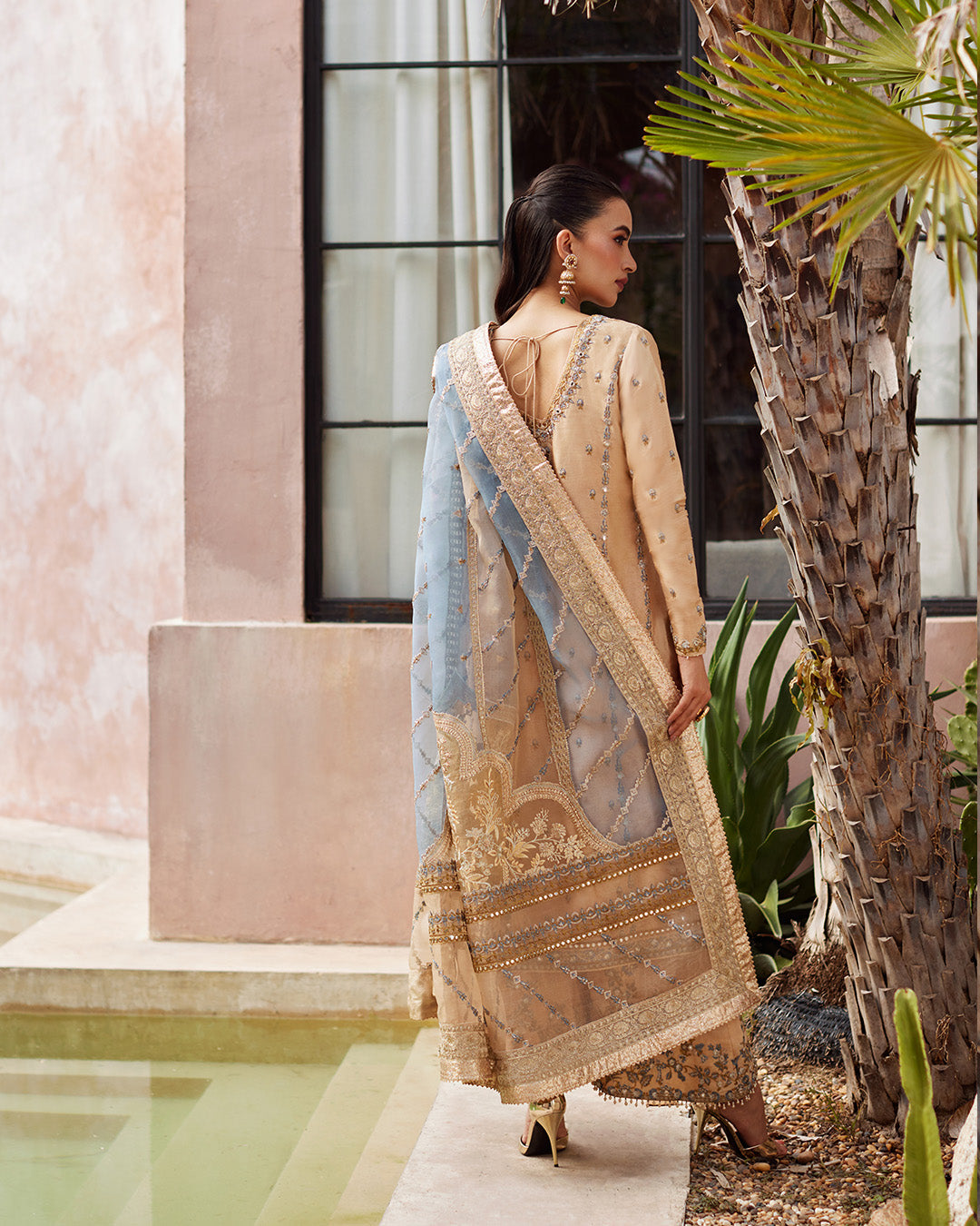 Fawn Embroidered Korean Raw Silk Salwar Kameez (3-Piece) - Image 4